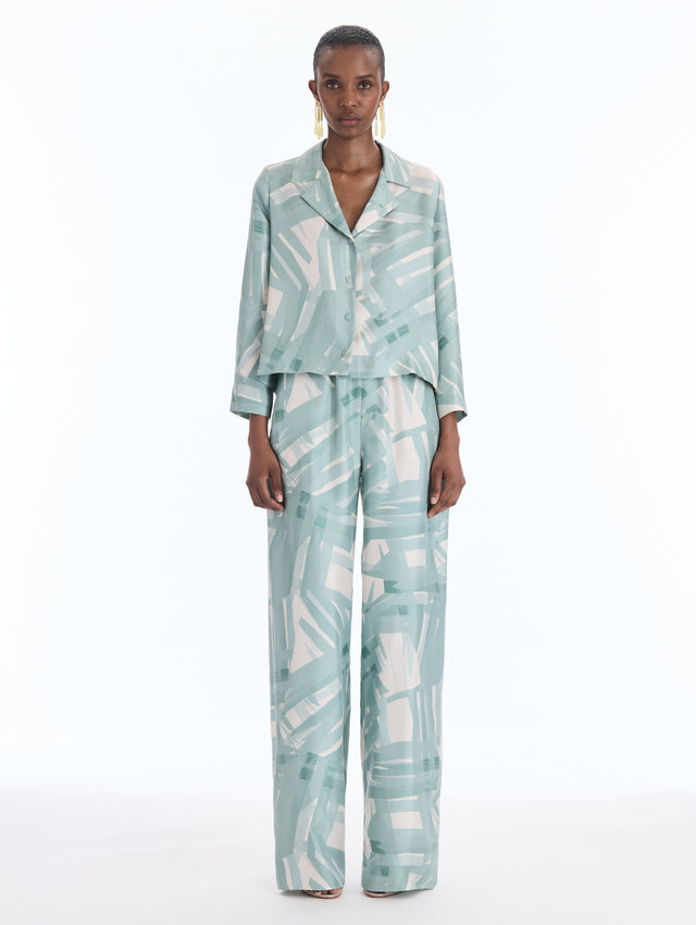 Abstract Plaid Silk Twill Blouse