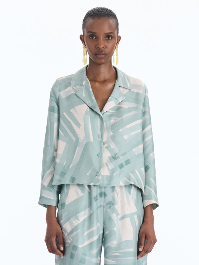 Abstract Plaid Silk Twill Blouse