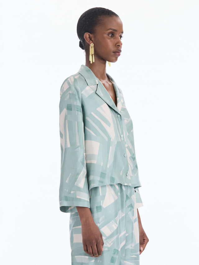 Abstract Plaid Silk Twill Blouse