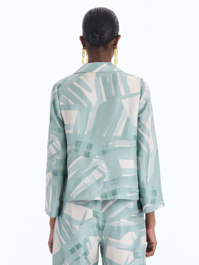 Abstract Plaid Silk Twill Blouse