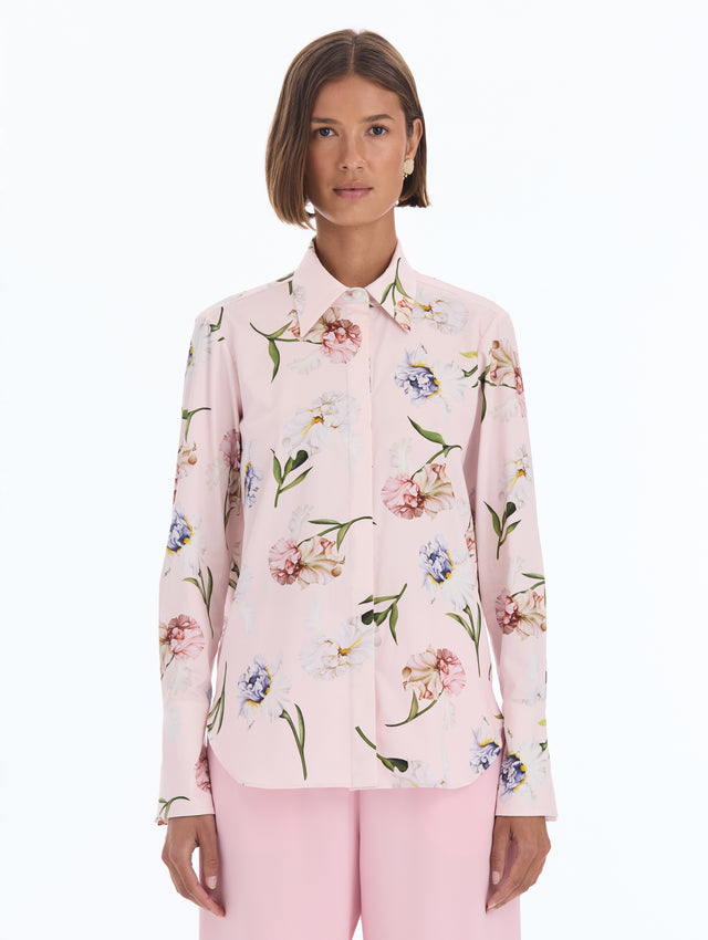 Painted Iris Cotton Poplin Blouse