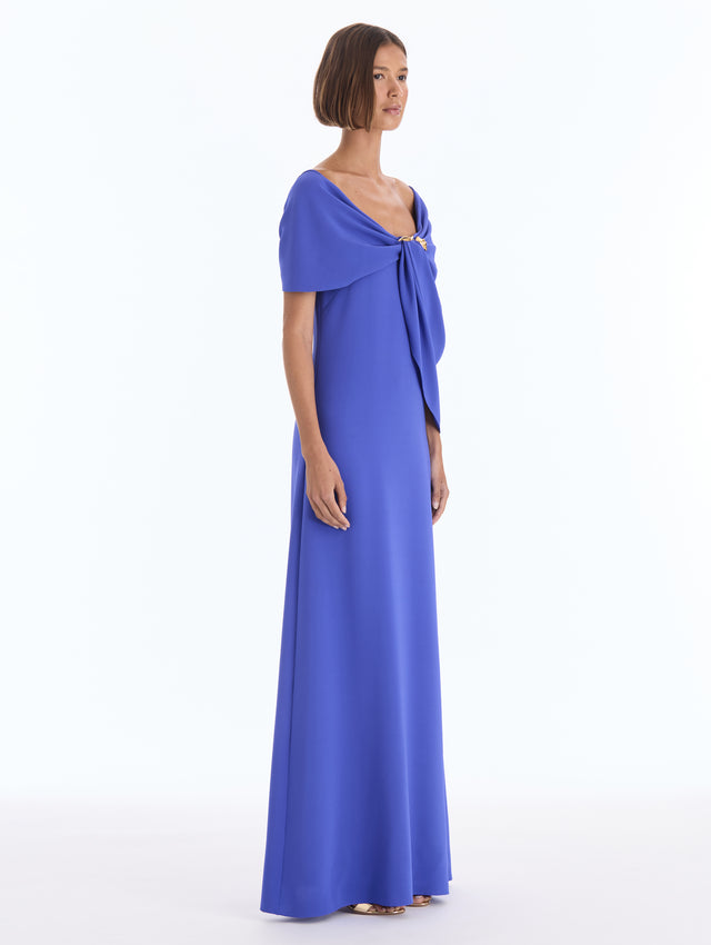 Iris Brooch Drape-Detailed Georgette Caftan