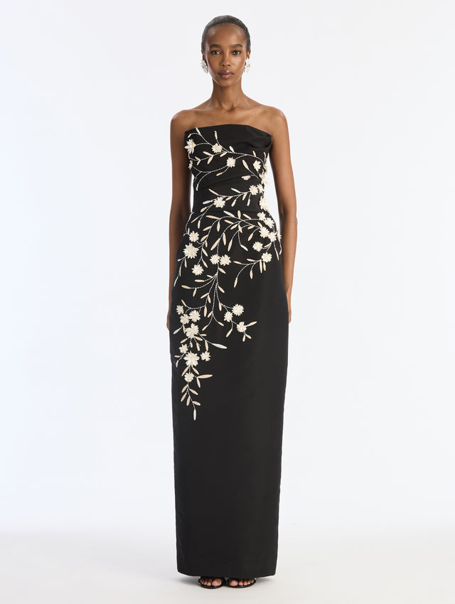 Raffia And Feather Edelweiss Embroidered Gown