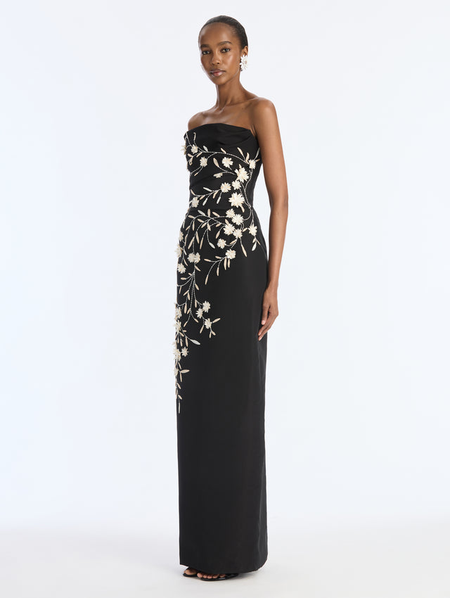 Raffia And Feather Edelweiss Embroidered Gown