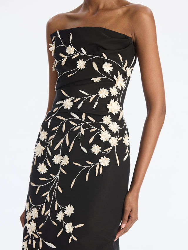 Raffia And Feather Edelweiss Embroidered Gown