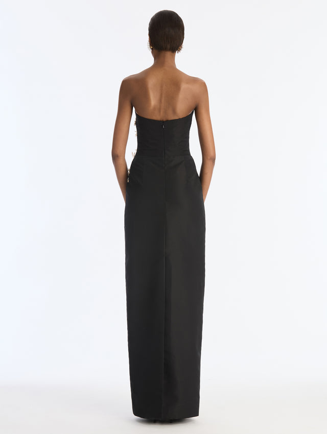Raffia And Feather Edelweiss Embroidered Gown