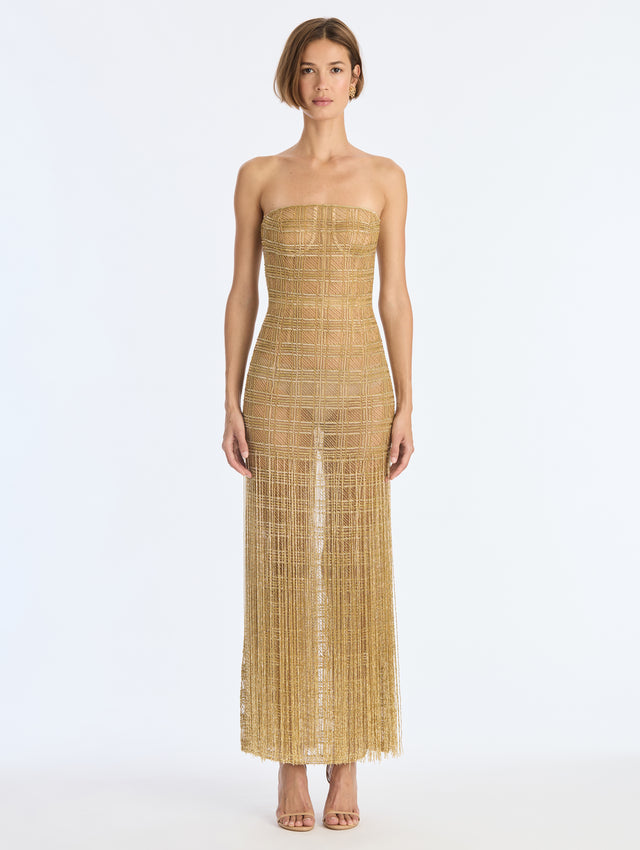 Beaded Plaid Embroidered Gown