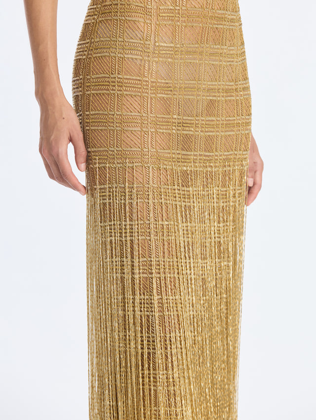 Beaded Plaid Embroidered Gown