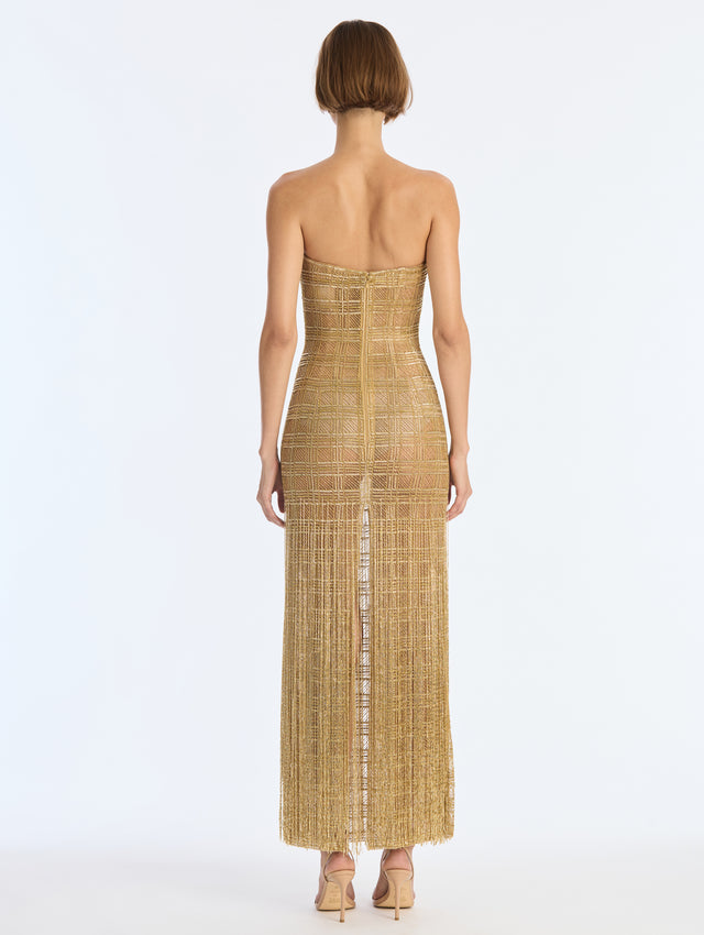 Beaded Plaid Embroidered Gown