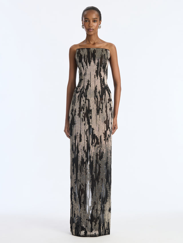 Brushstroke Bugle Embroidered Gown