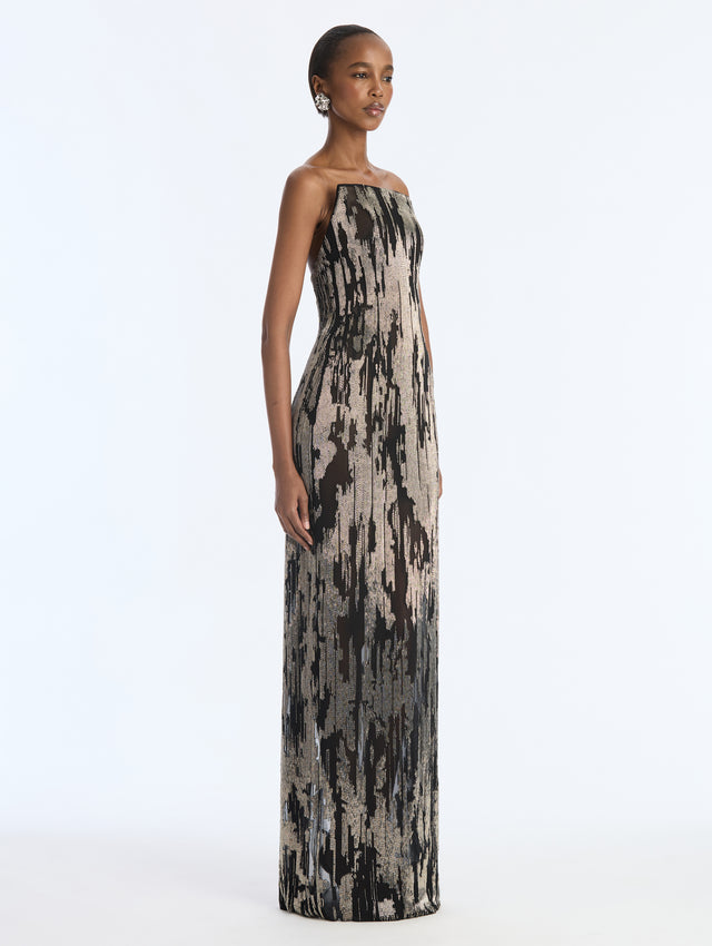 Brushstroke Bugle Embroidered Gown