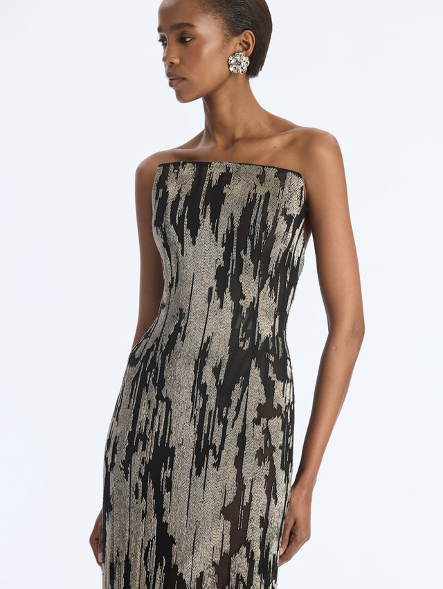 Brushstroke Bugle Embroidered Gown