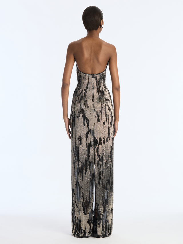 Brushstroke Bugle Embroidered Gown