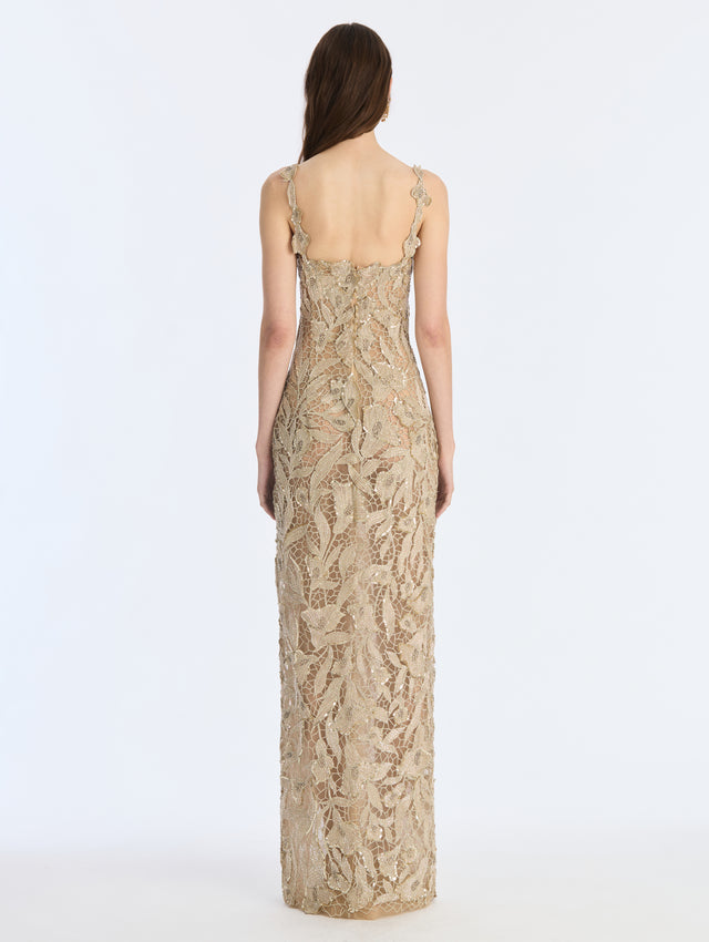 Metallic Threadwork Floral Embroidered Gown