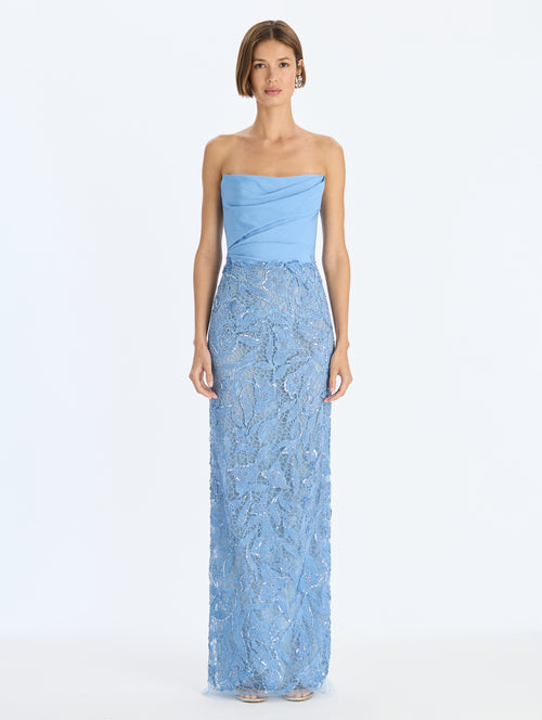 Feather Ruffle Embroidered Gown