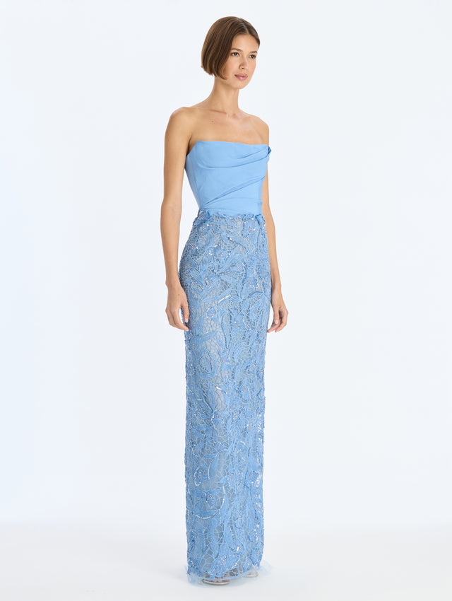 Feather Ruffle Embroidered Gown