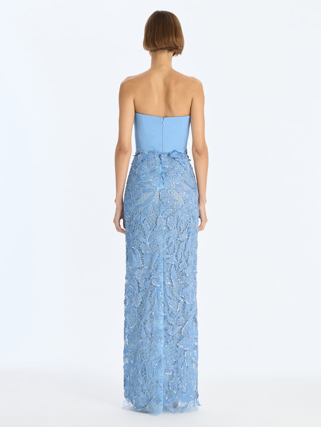 Feather Ruffle Embroidered Gown