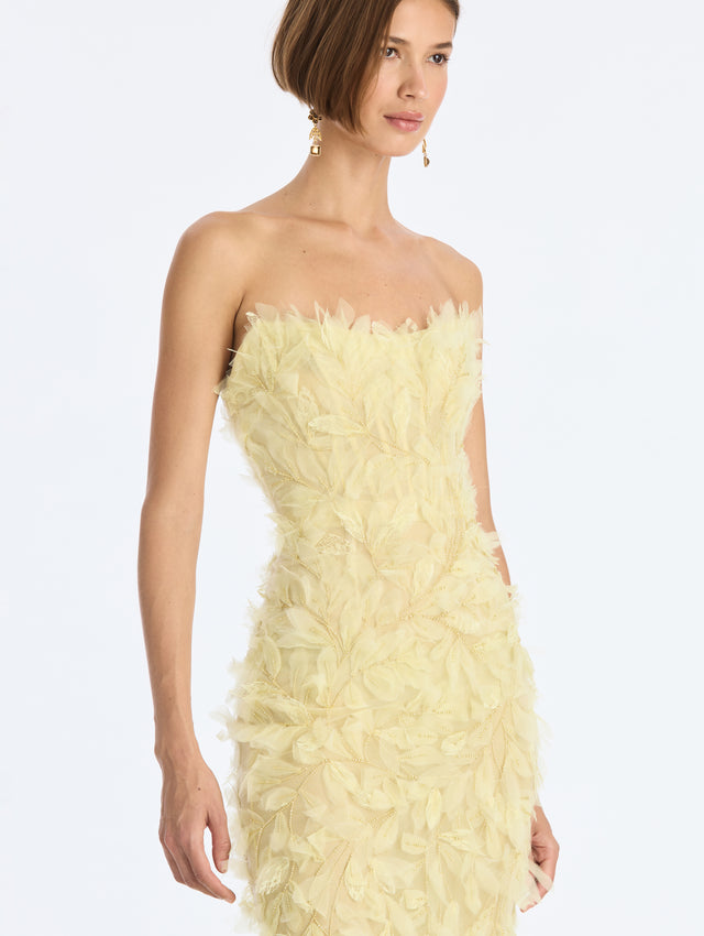 Feather Ruffle Embroidered Gown