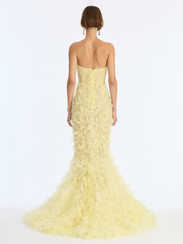 Feather Ruffle Embroidered Gown