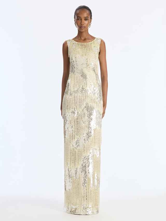 Sequin Fringe Embroidered Gown