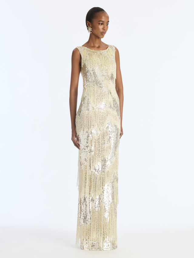 Sequin Fringe Embroidered Gown