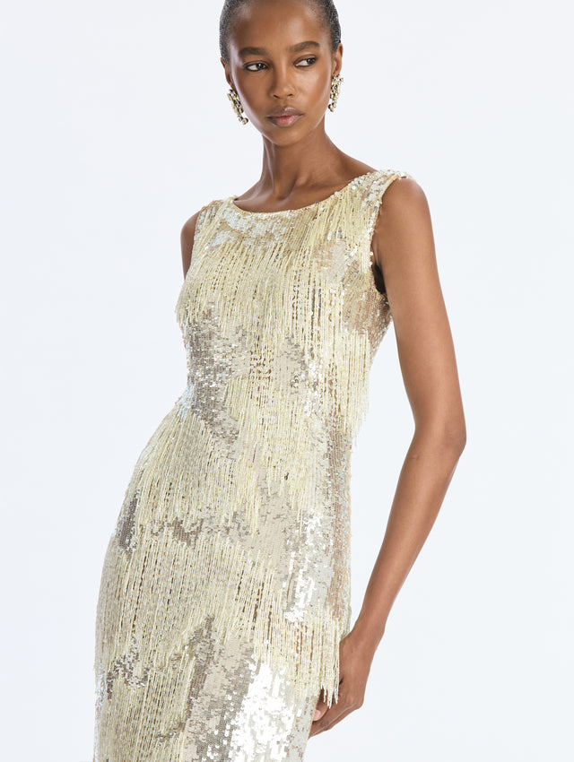 Sequin Fringe Embroidered Gown