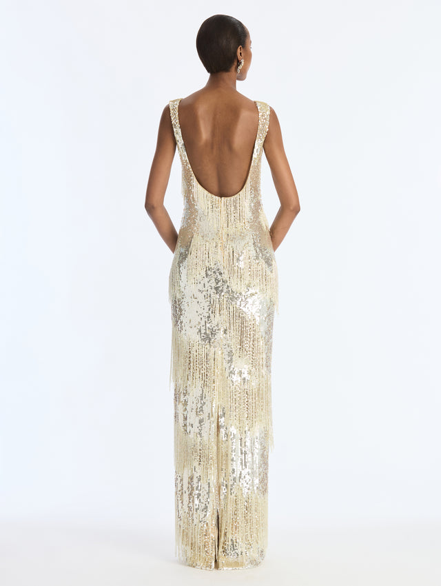 Sequin Fringe Embroidered Gown