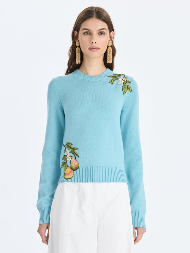 Pear Embroidered Knit Pullover