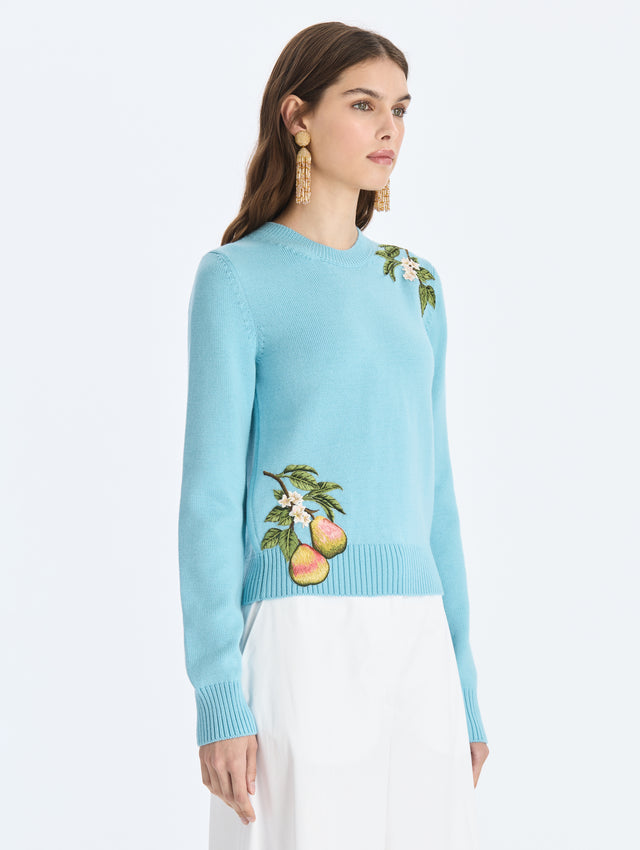 Pear Embroidered Knit Pullover