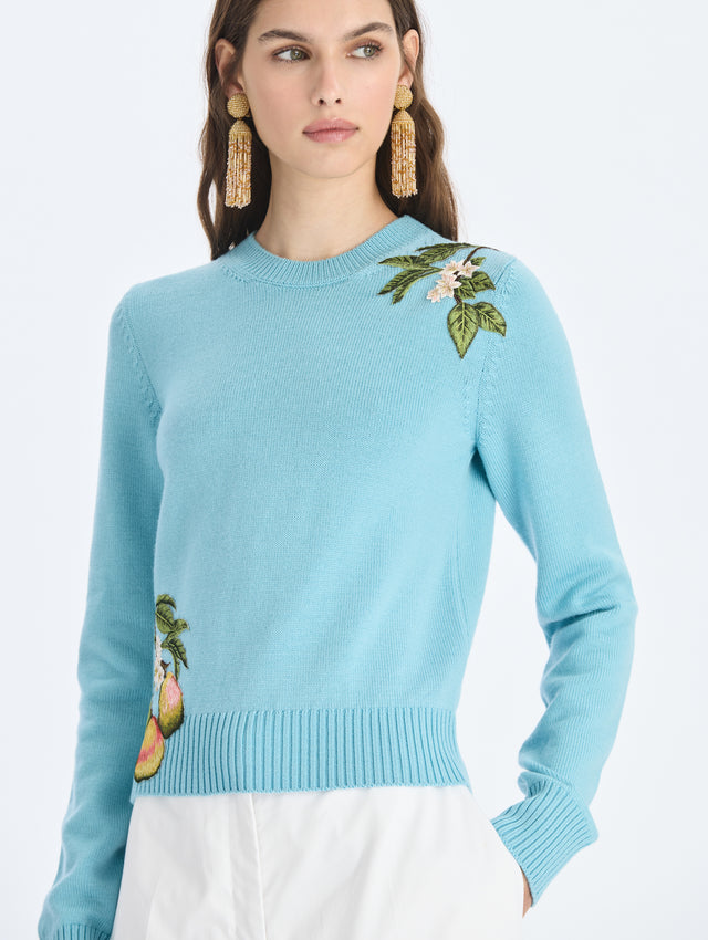 Pear Embroidered Knit Pullover