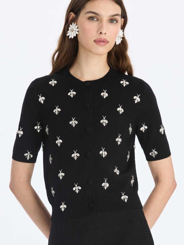 Crystal Bee Embroidered Twin Set Cardigan