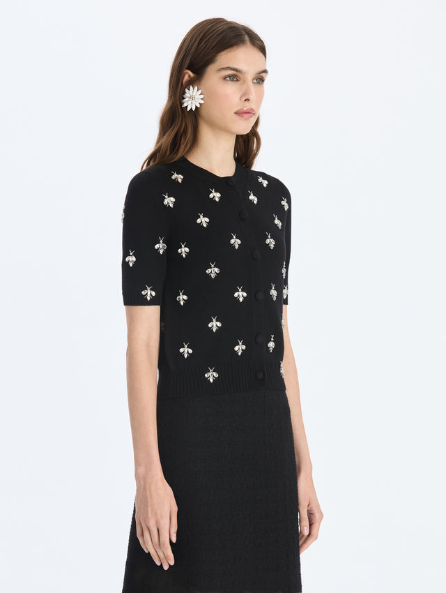 Crystal Bee Embroidered Twin Set Cardigan