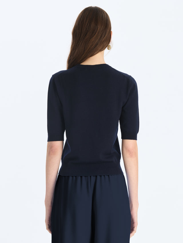 Embroidered Keyhole Wool Pullover