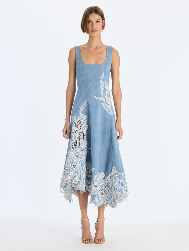 Denim Embroidered Dress