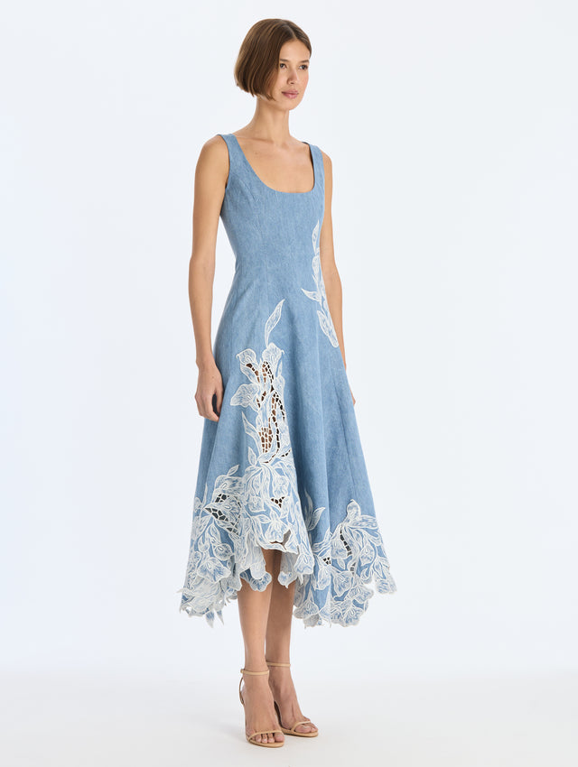 Denim Embroidered Dress