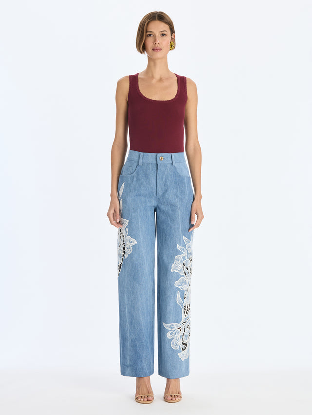 Embroidered Denim Pant