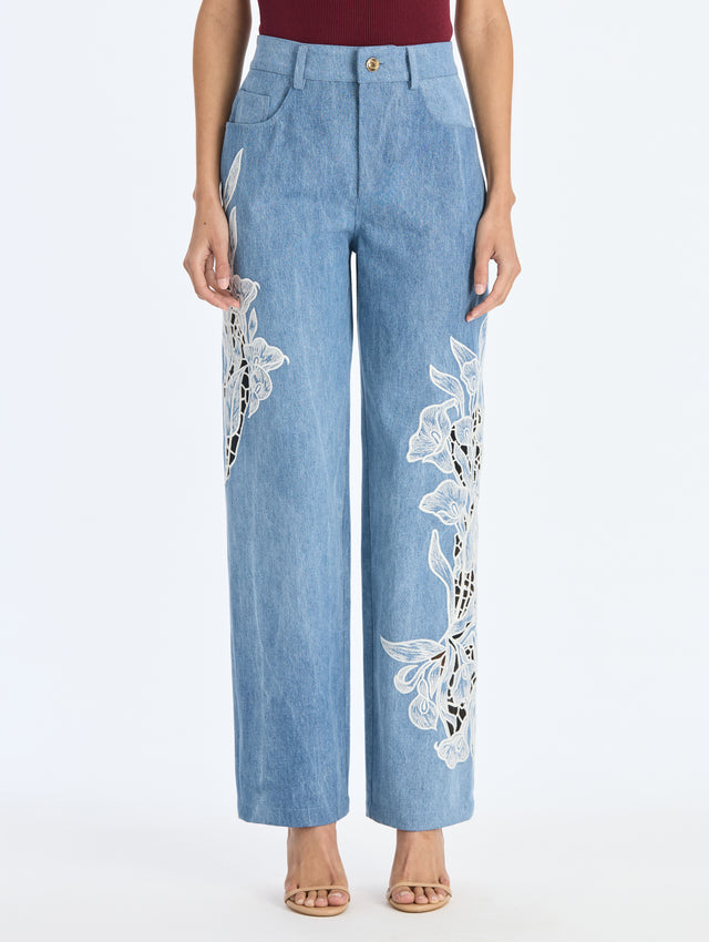 Embroidered Denim Pant