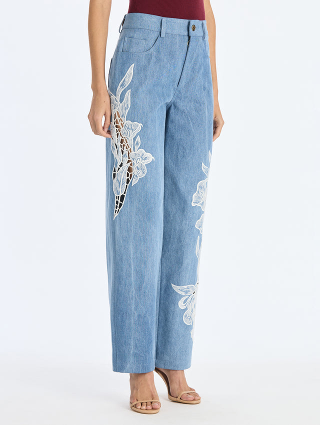 Embroidered Denim Pant