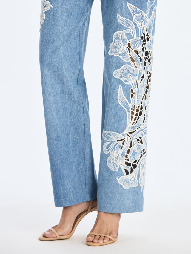 Embroidered Denim Pant