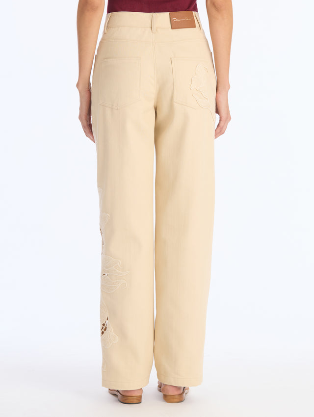 Embroidered Khaki Denim Pant