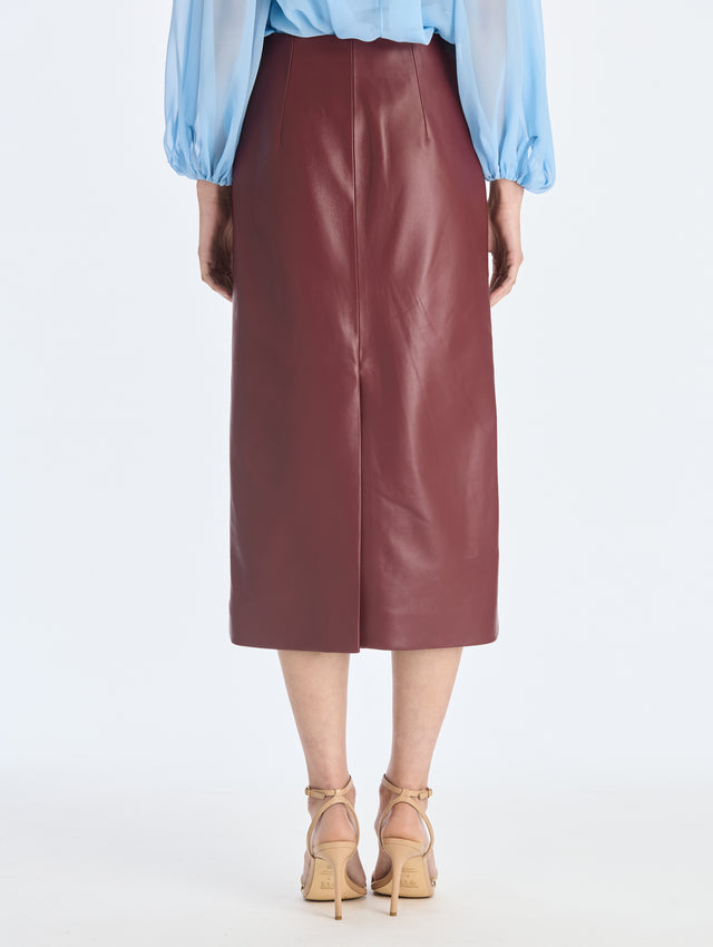 Leather Embroidered Pencil Skirt