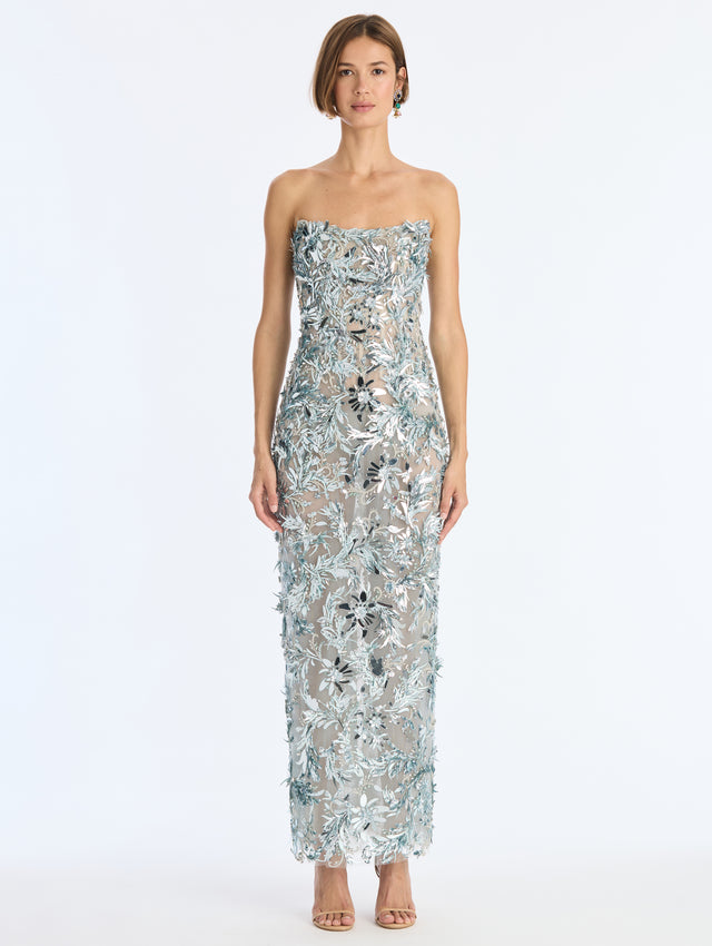 Strapless Sequin Embroidered Cocktail Dress