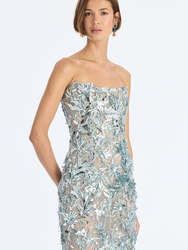 Strapless Sequin Embroidered Cocktail Dress