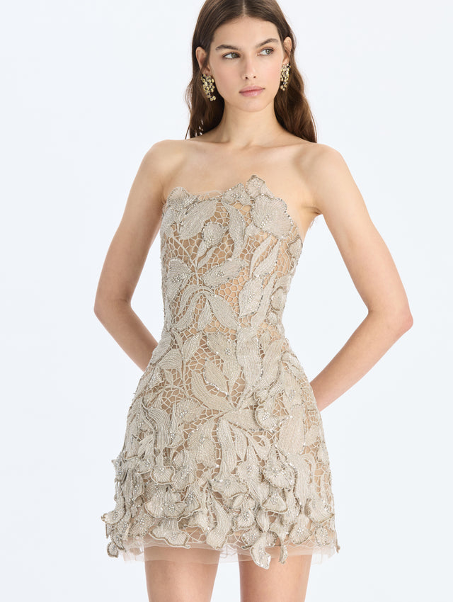 Metallic Threadwork Floral Dress
