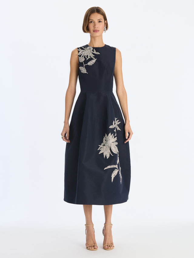 Metallic Threadwork Floral Embroidered Dress
