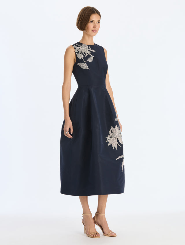 Metallic Threadwork Floral Embroidered Dress