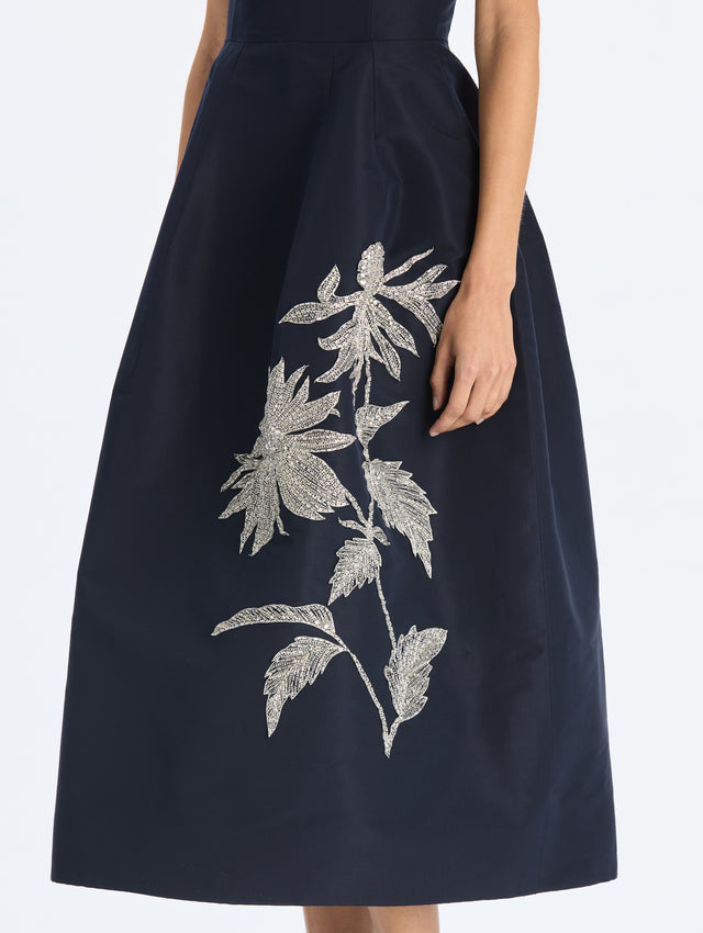 Metallic Threadwork Floral Embroidered Dress
