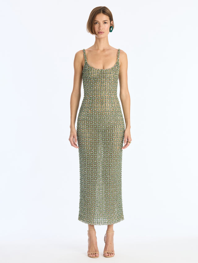 Crystal Sequin Grid Embroidered Dress