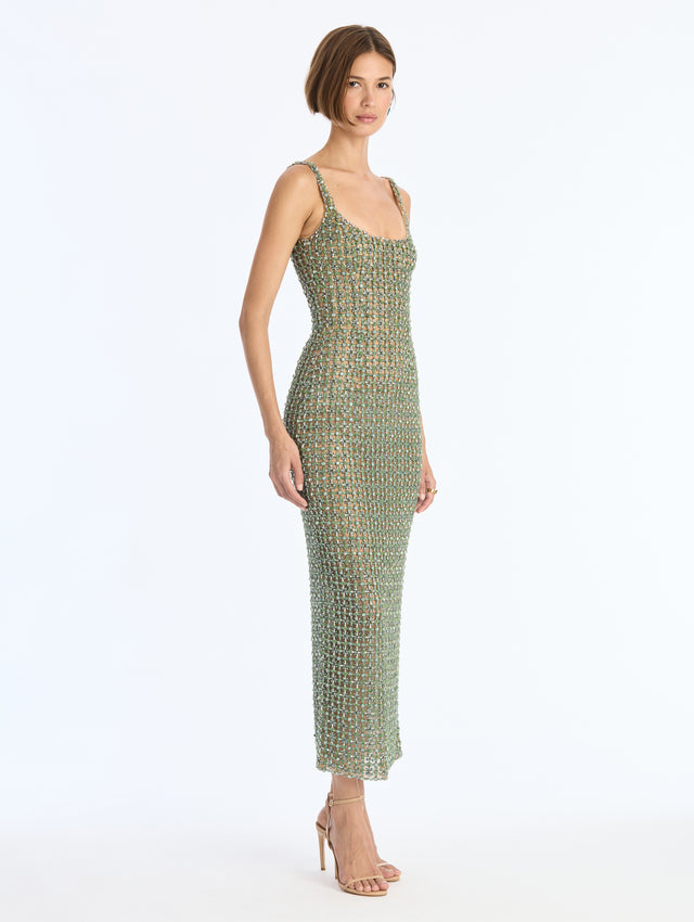 Crystal Sequin Grid Embroidered Dress