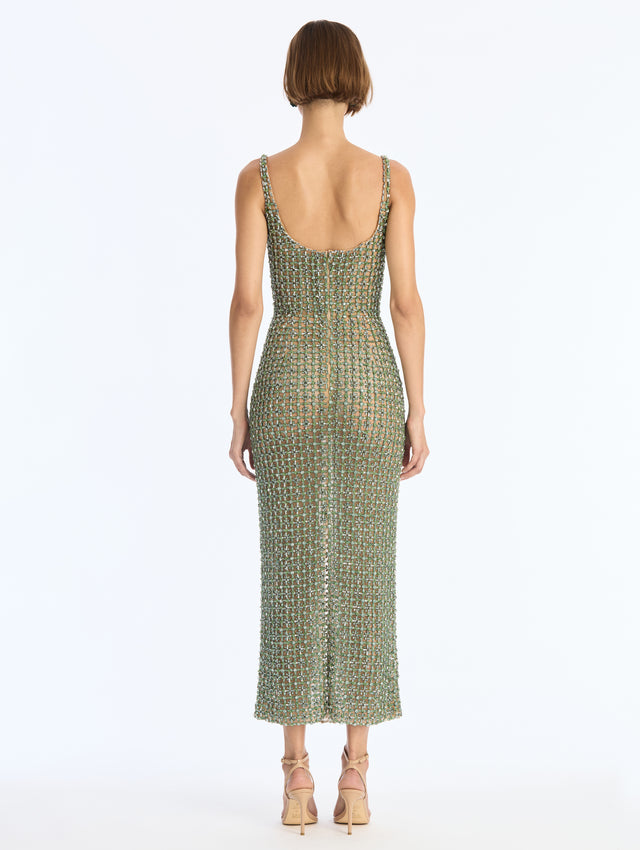 Crystal Sequin Grid Embroidered Dress